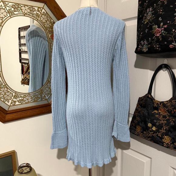 VTG Y2K Its Our Time Light Blue Open Knit Crochet Tie Front Duster Cardigan S - Picture 5 of 8